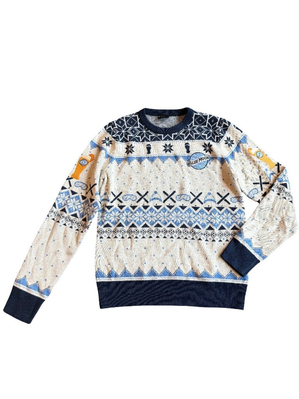 Locale Blue Moon Beer Sweater Winter Fair Isle Stretch Snowflake Size XS NWT